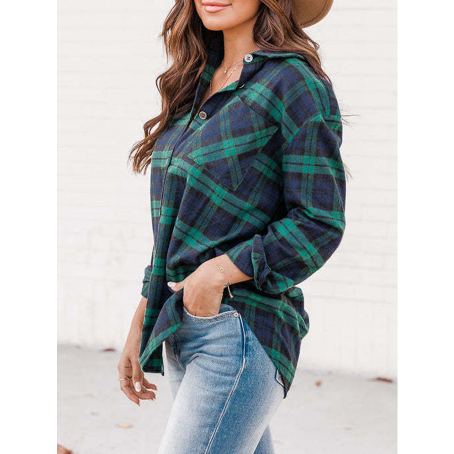 Plaid Collared Neck Long Sleeve Shirt Apparel and Accessories