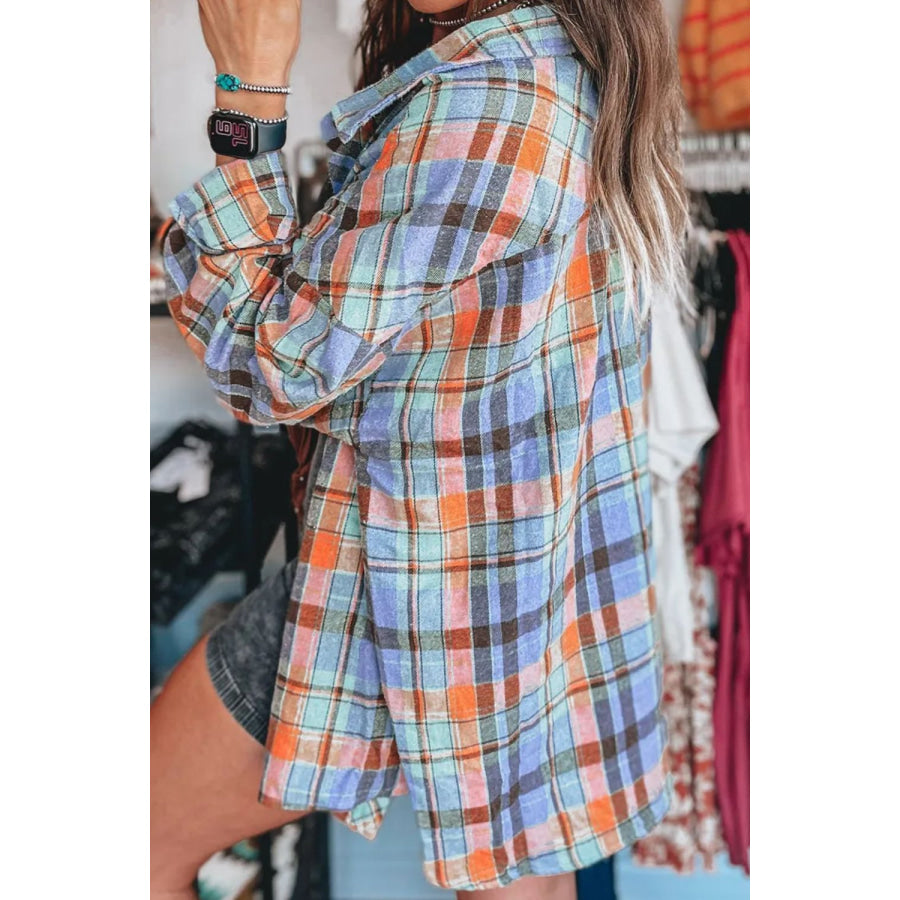 Plaid Collared Neck Long Sleeve Shirt Apparel and Accessories