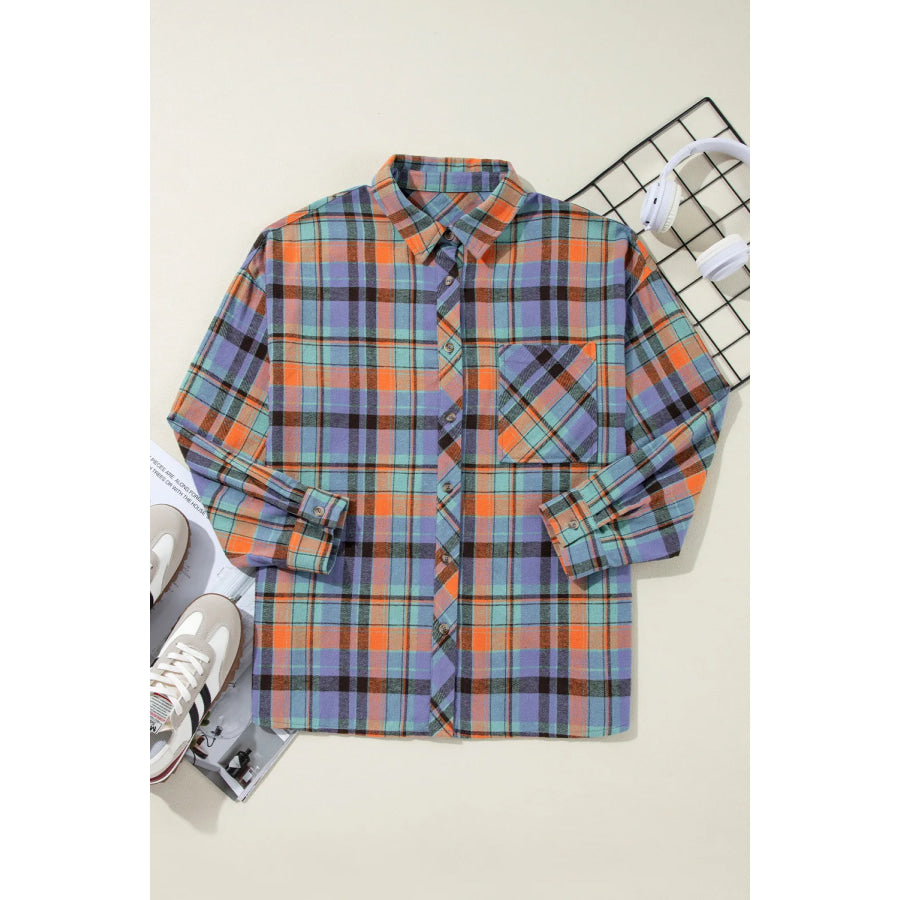 Plaid Collared Neck Long Sleeve Shirt Apparel and Accessories