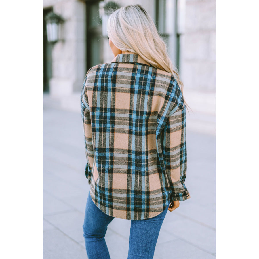 Plaid Collared Neck Long Sleeve Shirt Apparel and Accessories