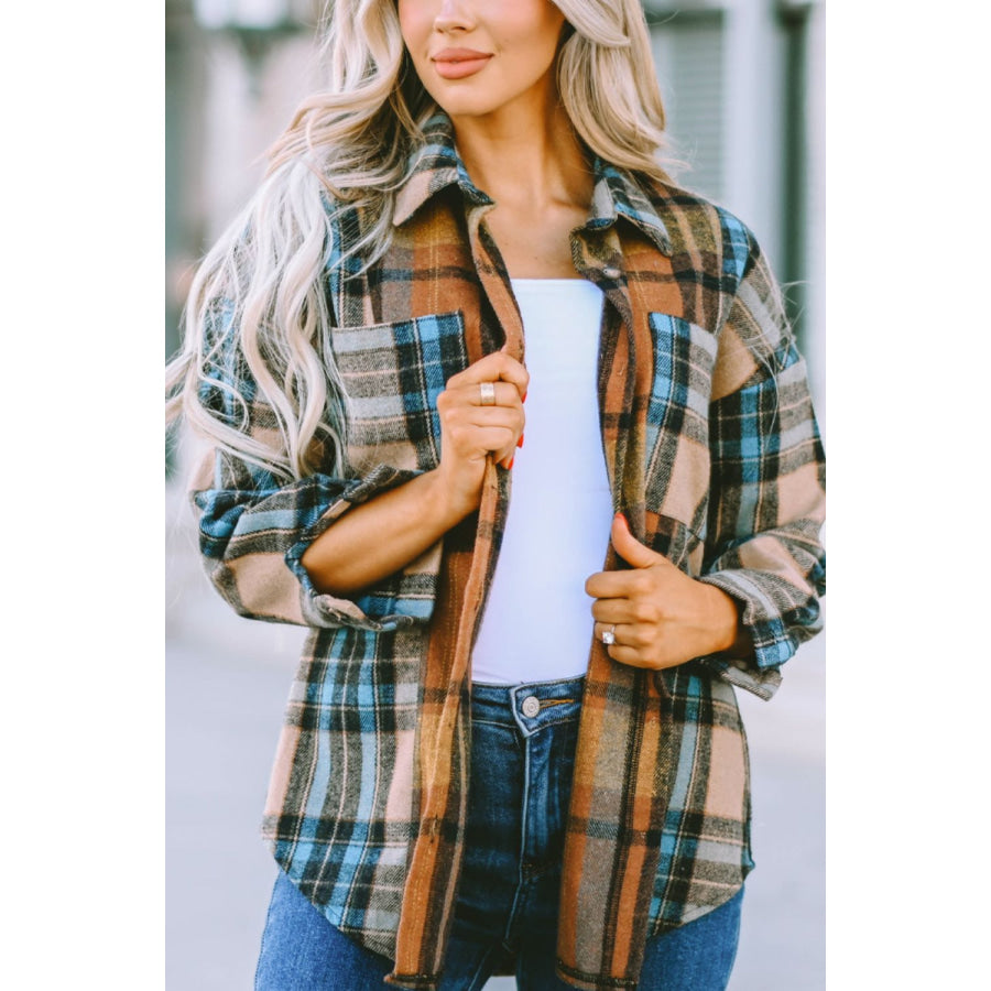 Plaid Collared Neck Long Sleeve Shirt Apparel and Accessories