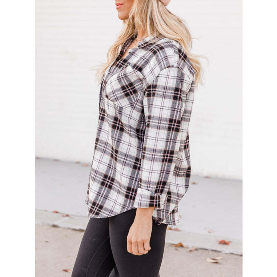 Plaid Collared Neck Long Sleeve Shirt Apparel and Accessories