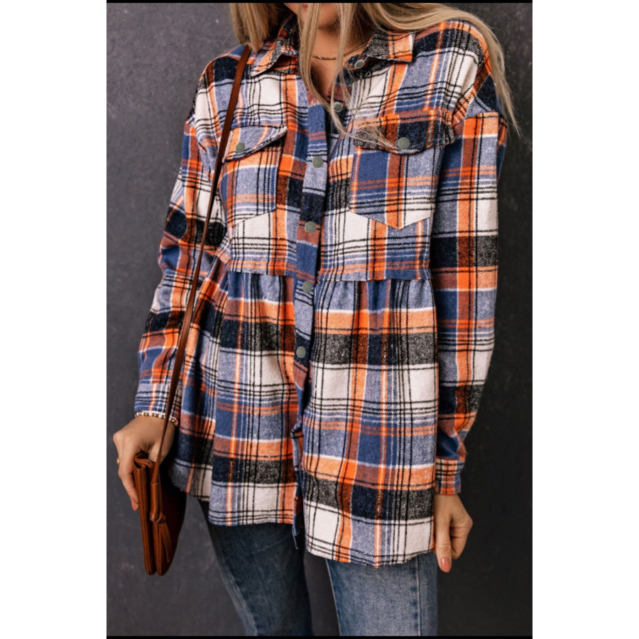 Plaid Collared Neck Long Sleeve Shirt Apparel and Accessories