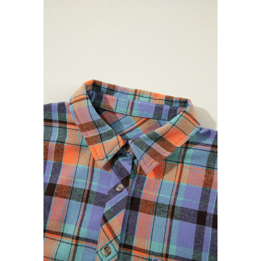 Plaid Collared Neck Long Sleeve Shirt Apparel and Accessories