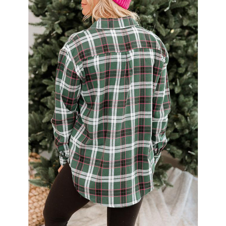 Plaid Collared Neck Long Sleeve Shirt Apparel and Accessories