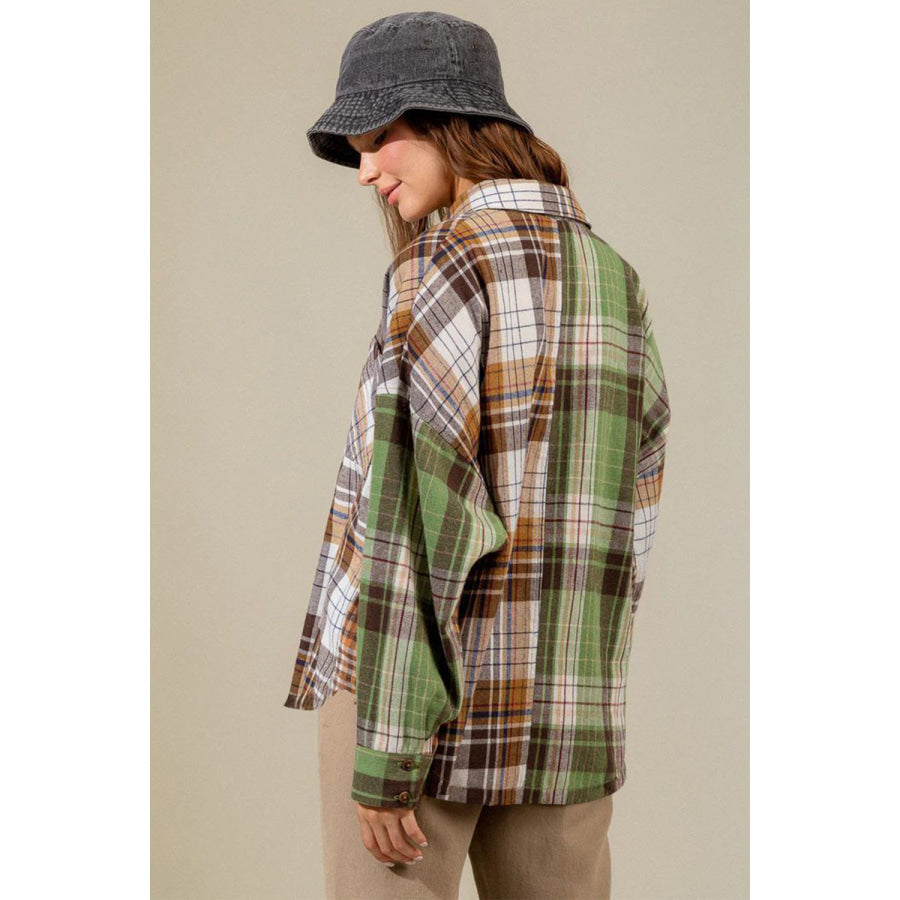 Plaid Collared Neck Long Sleeve Shirt Apparel and Accessories