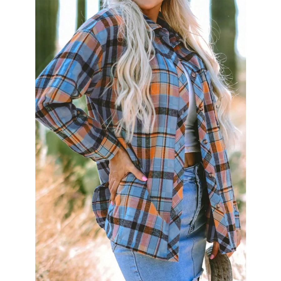 Plaid Collared Neck Long Sleeve Shirt Apparel and Accessories