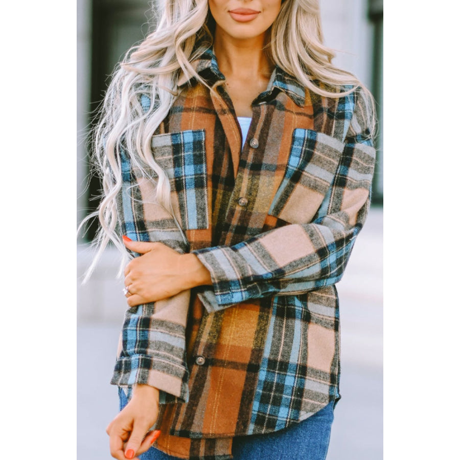 Plaid Collared Neck Long Sleeve Shirt Apparel and Accessories