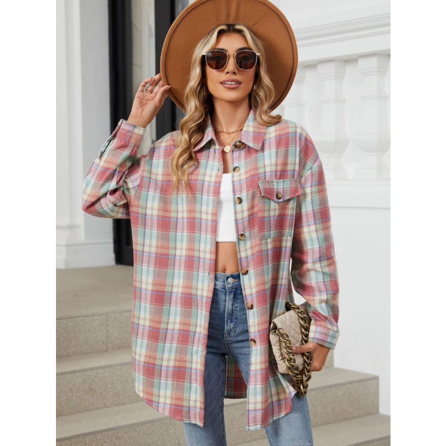 Plaid Collared Neck Long Sleeve Shirt Apparel and Accessories