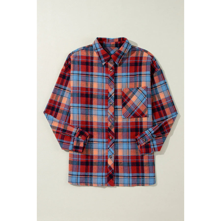 Plaid Collared Neck Long Sleeve Shirt Apparel and Accessories