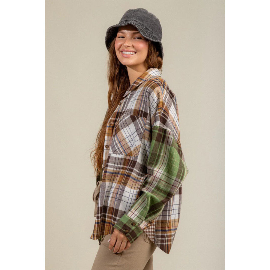 Plaid Collared Neck Long Sleeve Shirt Apparel and Accessories