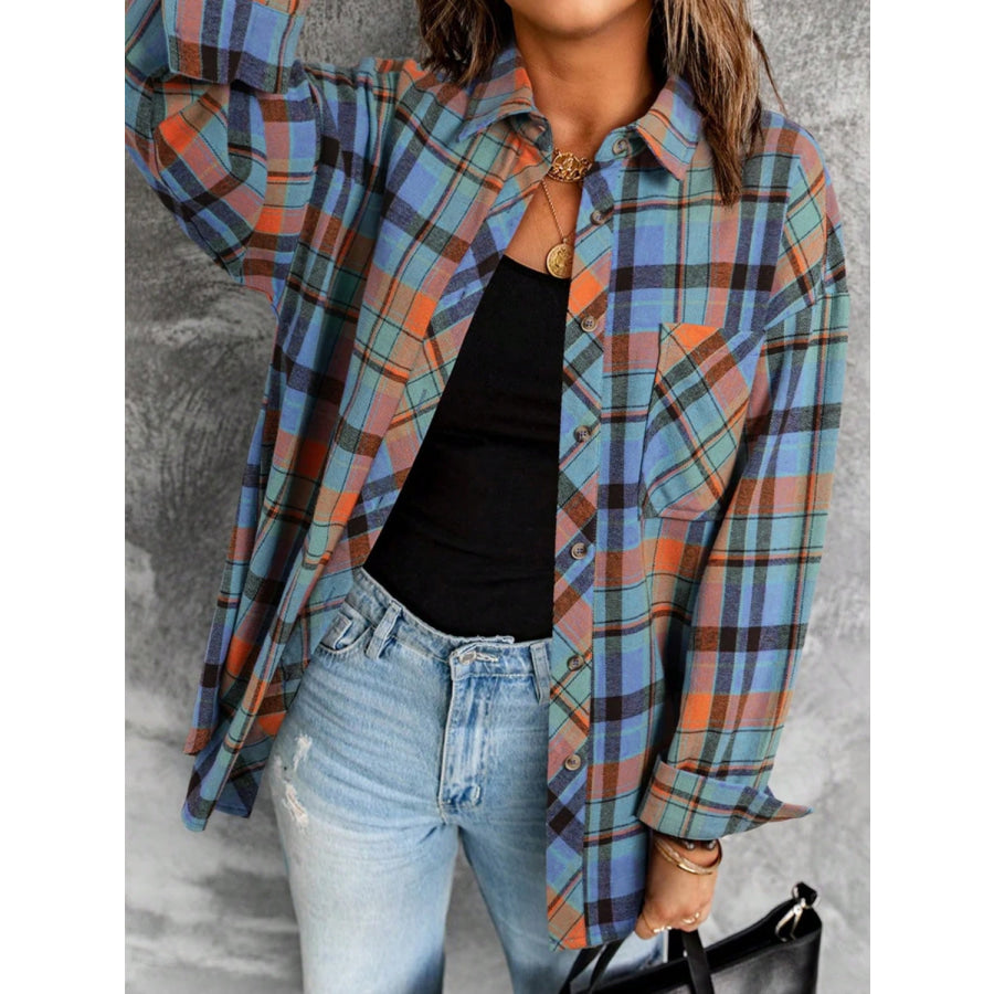 Plaid Collared Neck Long Sleeve Shirt Apparel and Accessories