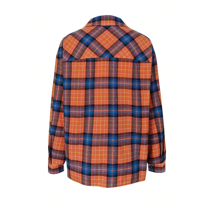 Plaid Collared Neck Long Sleeve Shirt Apparel and Accessories