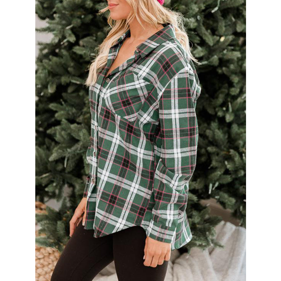 Plaid Collared Neck Long Sleeve Shirt Apparel and Accessories