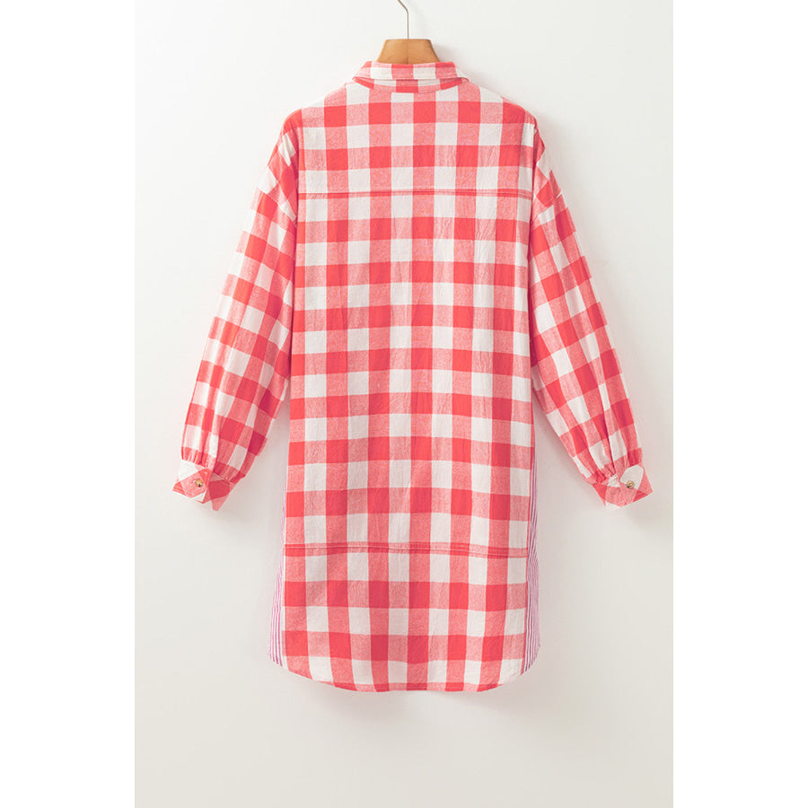 Plaid Collared Neck Long Sleeve Shirt Dress Apparel and Accessories