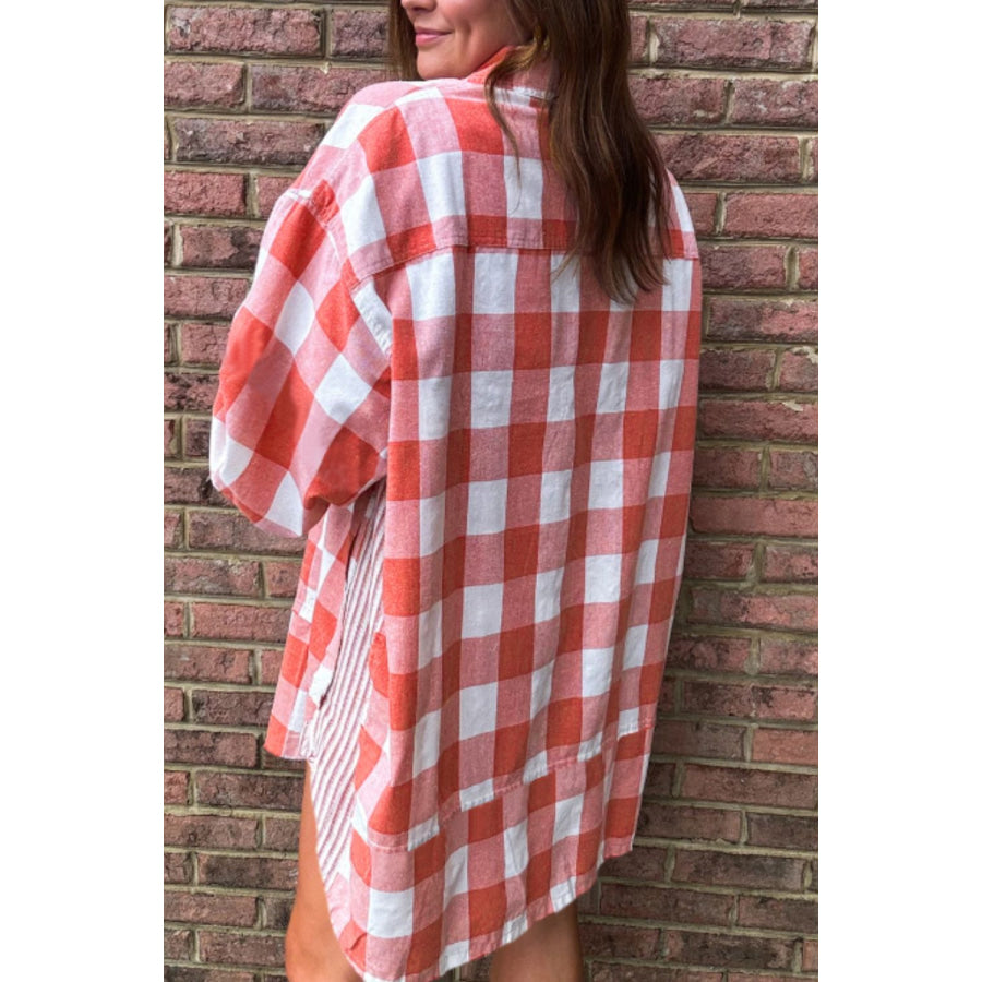 Plaid Collared Neck Long Sleeve Shirt Dress Apparel and Accessories