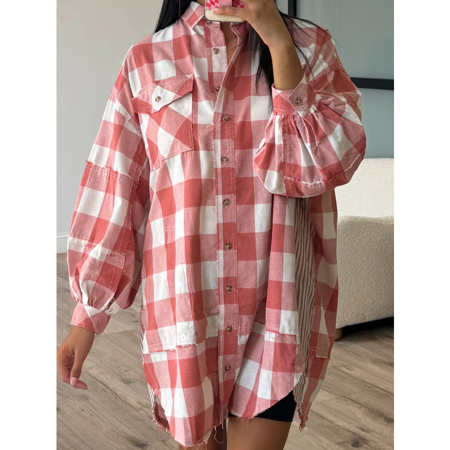 Plaid Collared Neck Long Sleeve Shirt Dress Apparel and Accessories