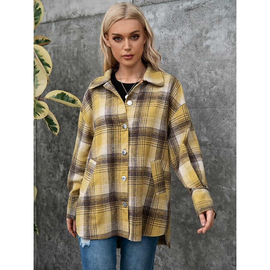 Plaid Collared Neck Long Sleeve Shirt Plaid / S