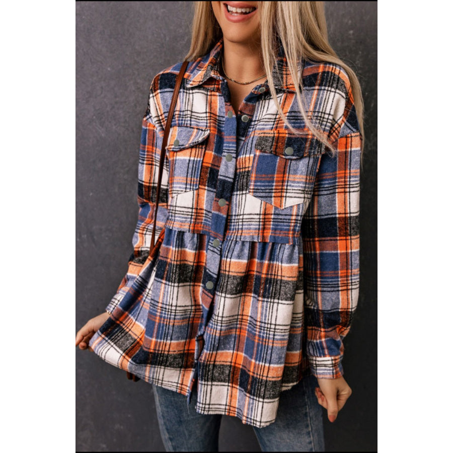 Plaid Collared Neck Long Sleeve Shirt Plaid / S Apparel and Accessories