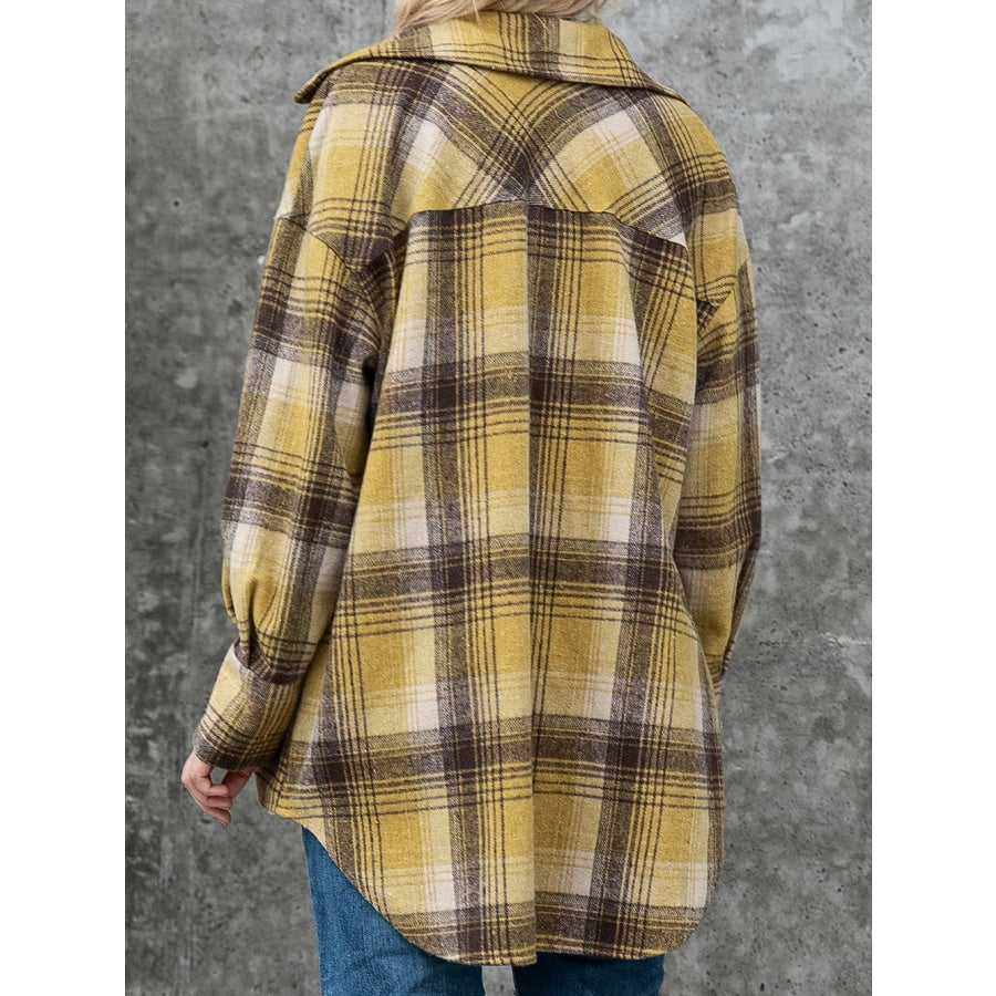 Plaid Collared Neck Long Sleeve Shirt