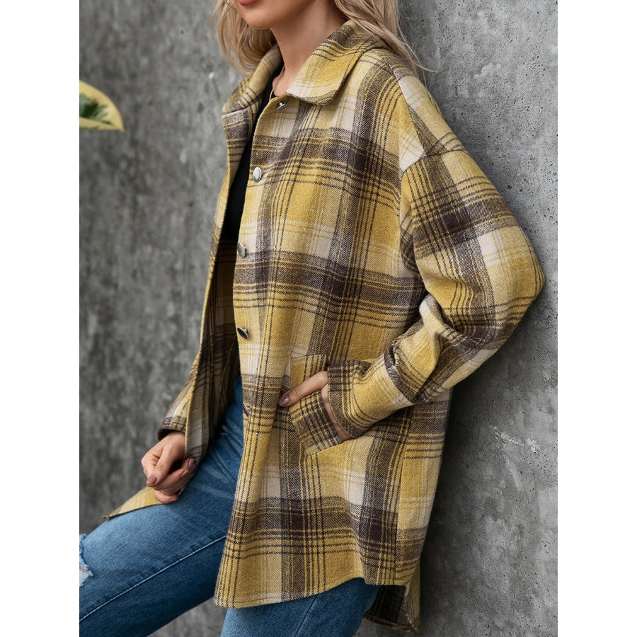 Plaid Collared Neck Long Sleeve Shirt