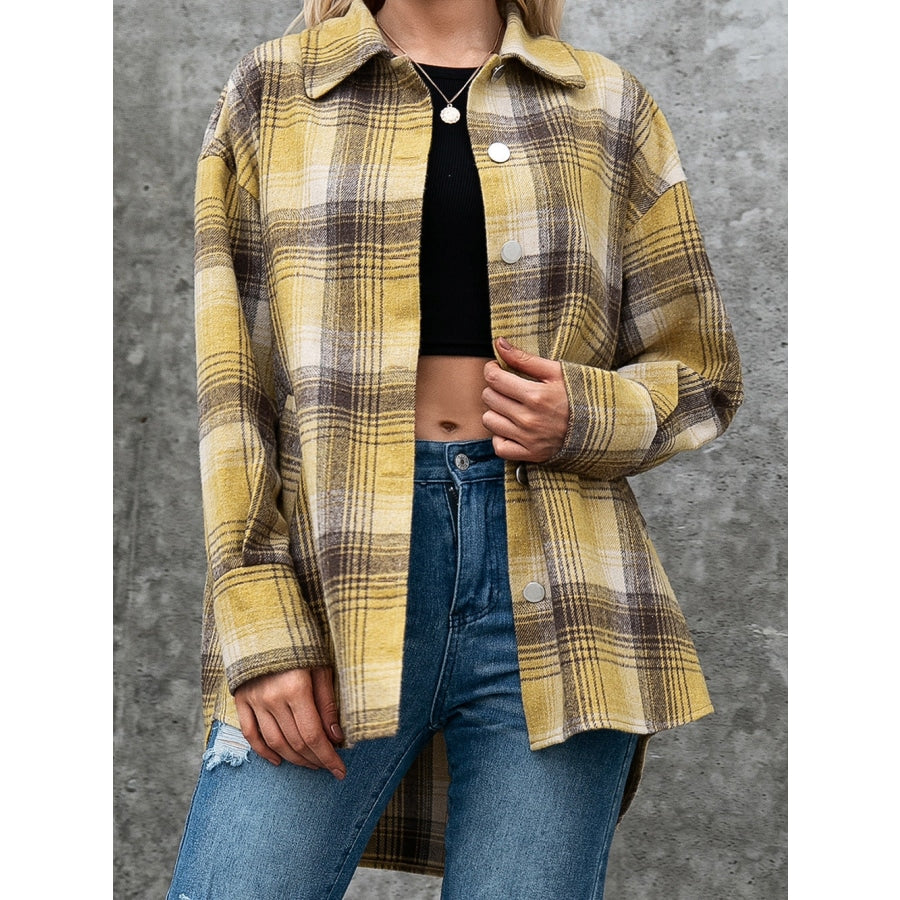 Plaid Collared Neck Long Sleeve Shirt