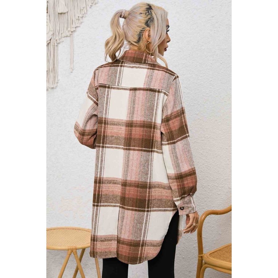 Plaid Collared Neck Longline Jacket