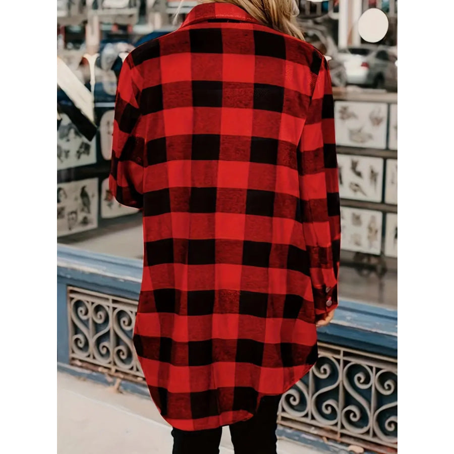 Plaid Collared Neck Snap Down Long Sleeve Jacket Apparel and Accessories