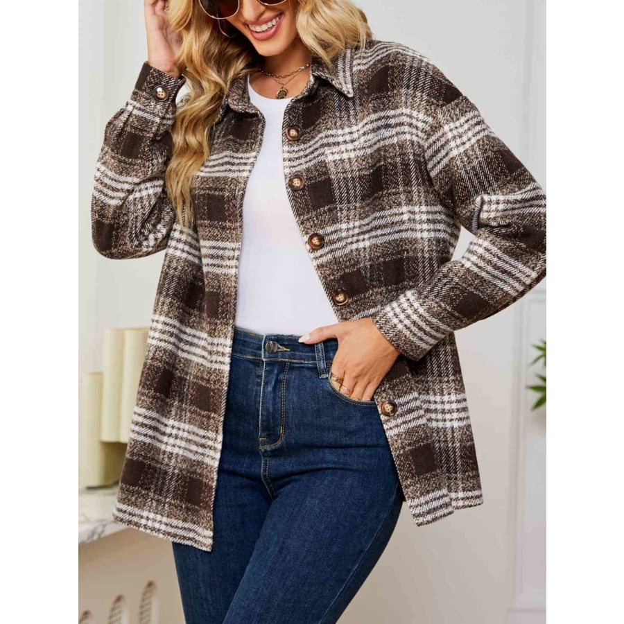 Plaid Collared Shirt Jacket Chestnut / S