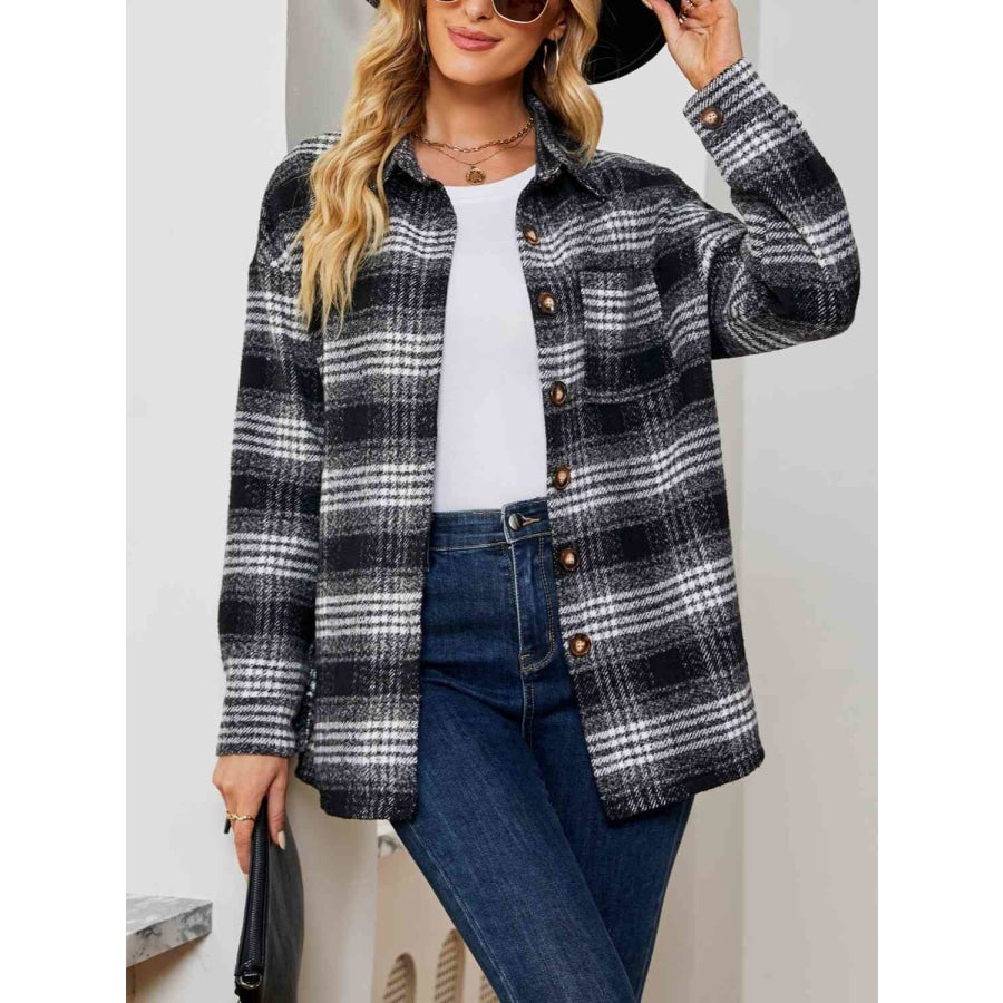 Plaid Collared Shirt Jacket