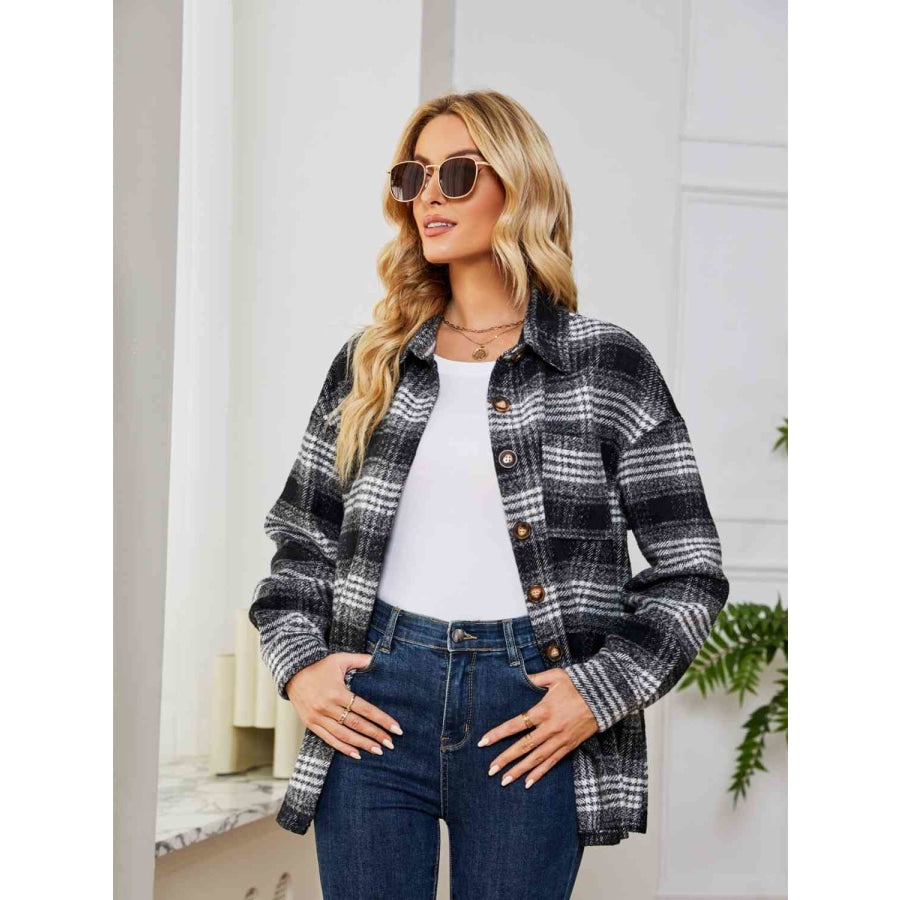 Plaid Collared Shirt Jacket