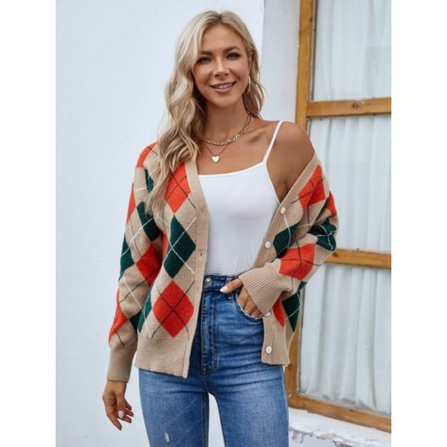 Plaid Contrast Button Up Cardigan Clothing