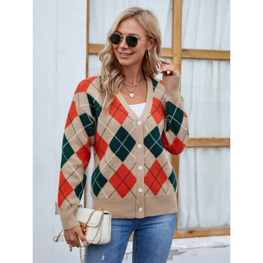 Plaid Contrast Button Up Cardigan Clothing