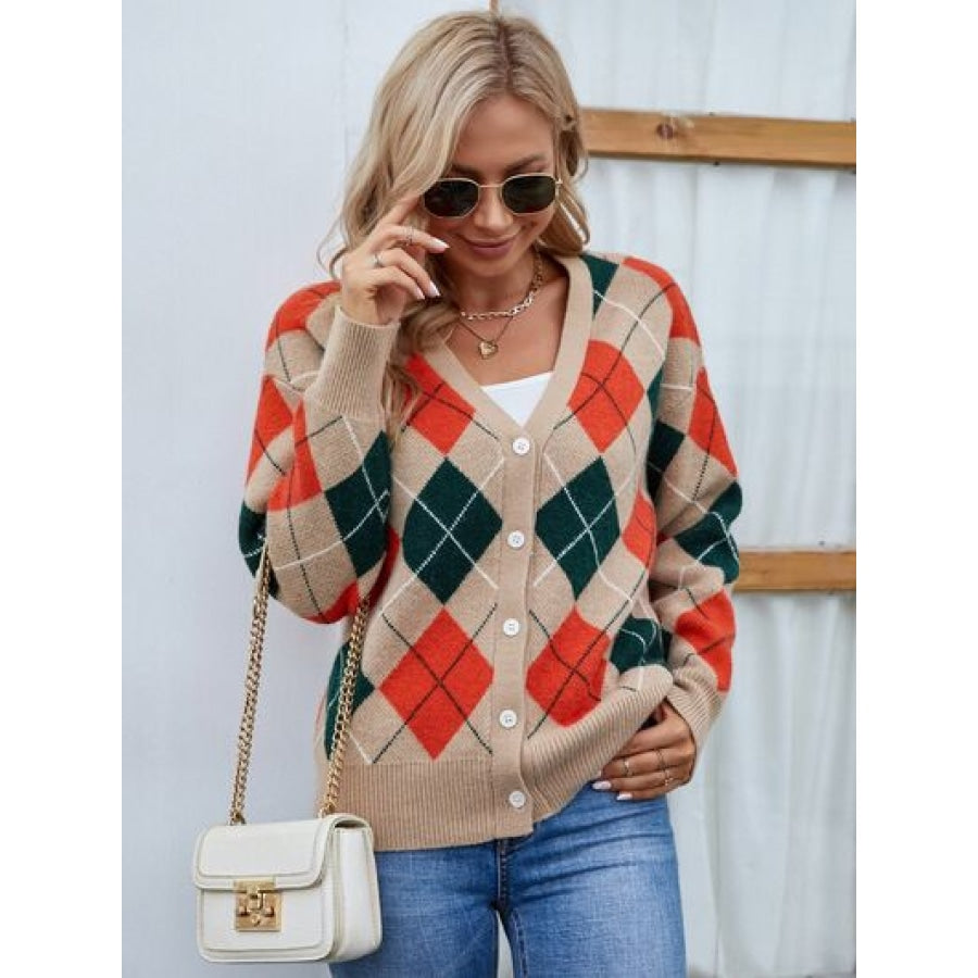 Plaid Contrast Button Up Cardigan Clothing