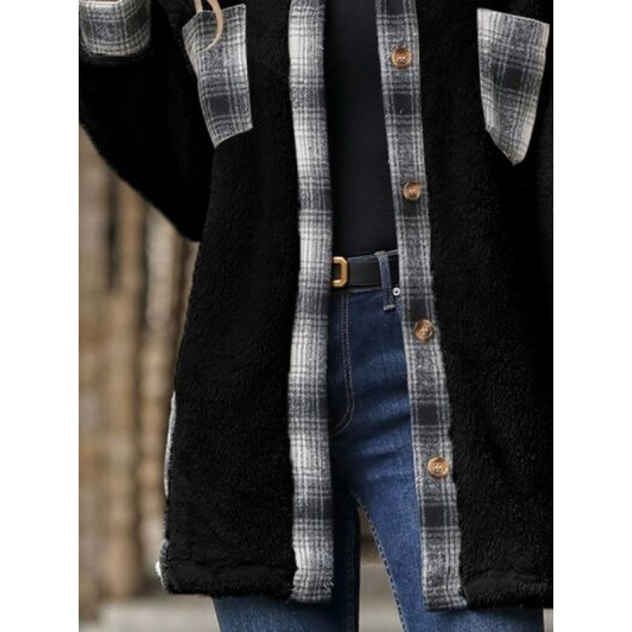 Plaid Contrast Dropped Shoulder Coat Apparel and Accessories