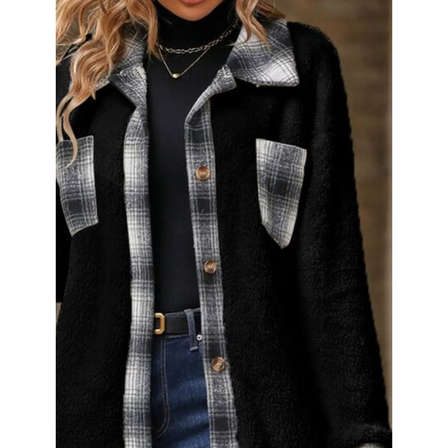 Plaid Contrast Dropped Shoulder Coat Apparel and Accessories