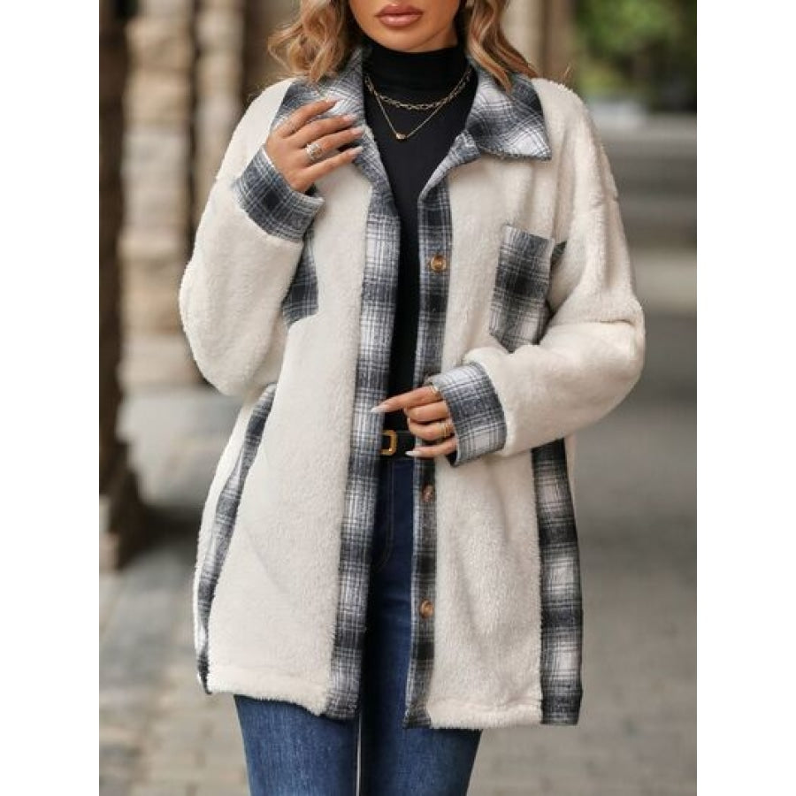 Plaid Contrast Dropped Shoulder Coat Apparel and Accessories