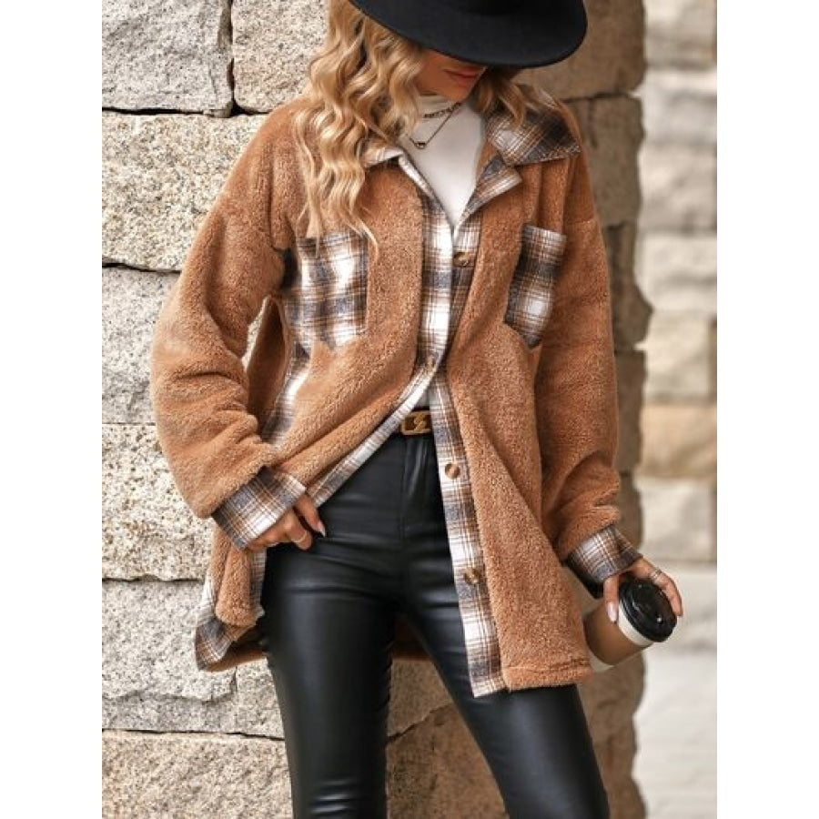 Plaid Contrast Dropped Shoulder Coat Apparel and Accessories