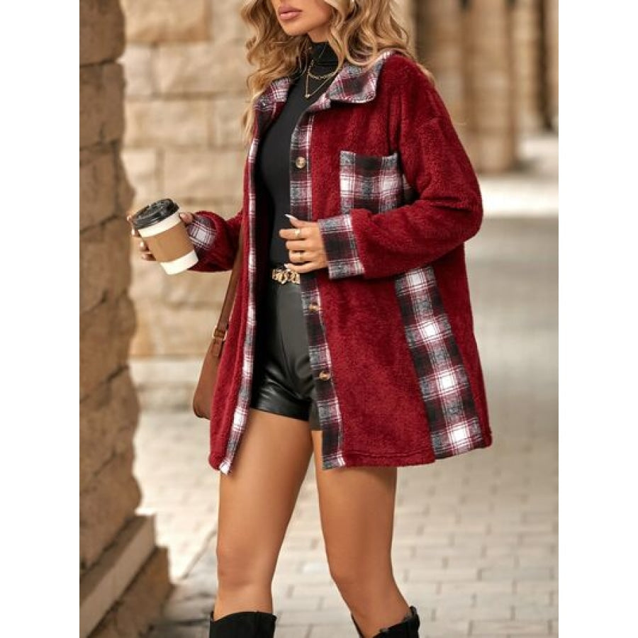 Plaid Contrast Dropped Shoulder Coat Apparel and Accessories