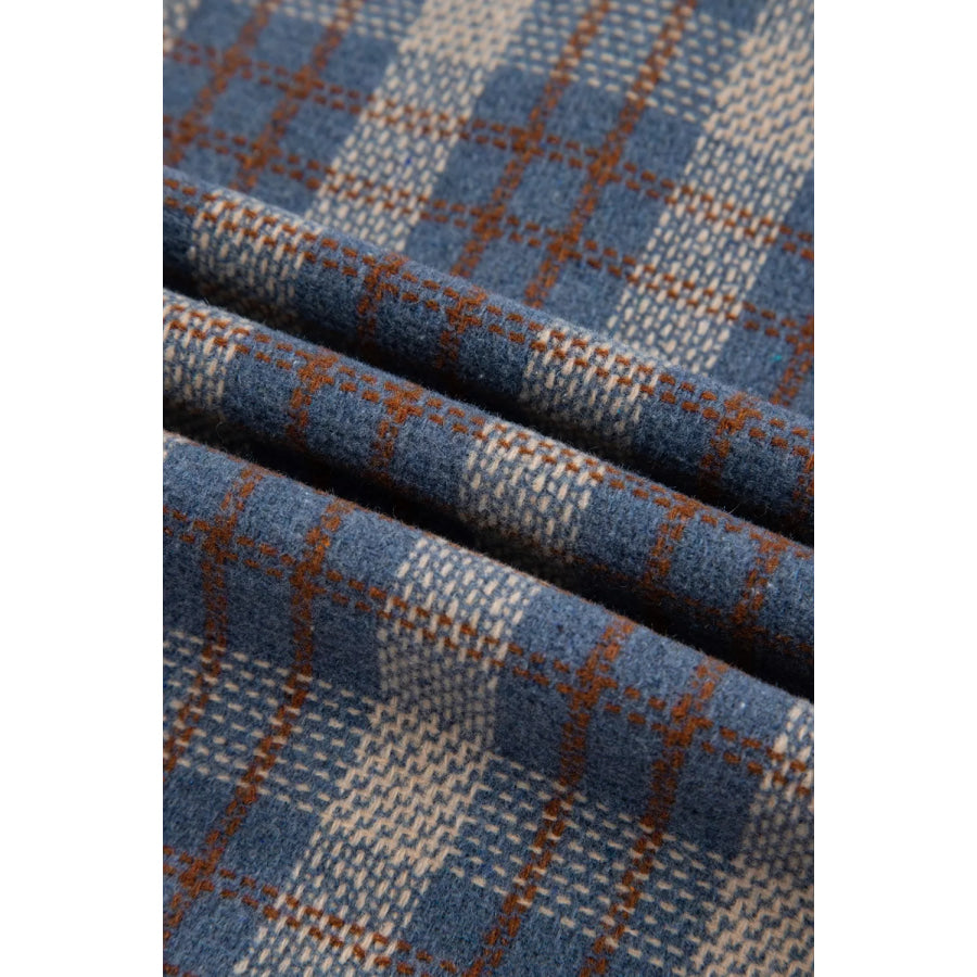 Plaid Corduroy Patchwork Collared Zip Up Snap Button Jacket Apparel and Accessories