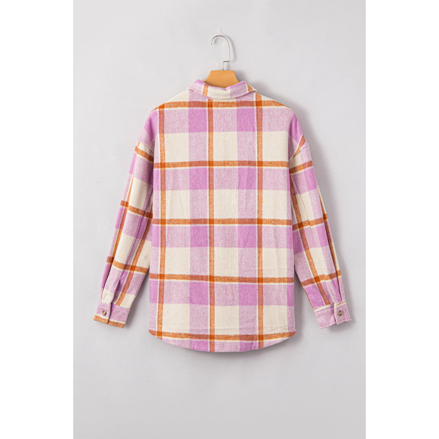 Plaid Corduroy Pockets Brushed Checkered Shacket Apparel and Accessories