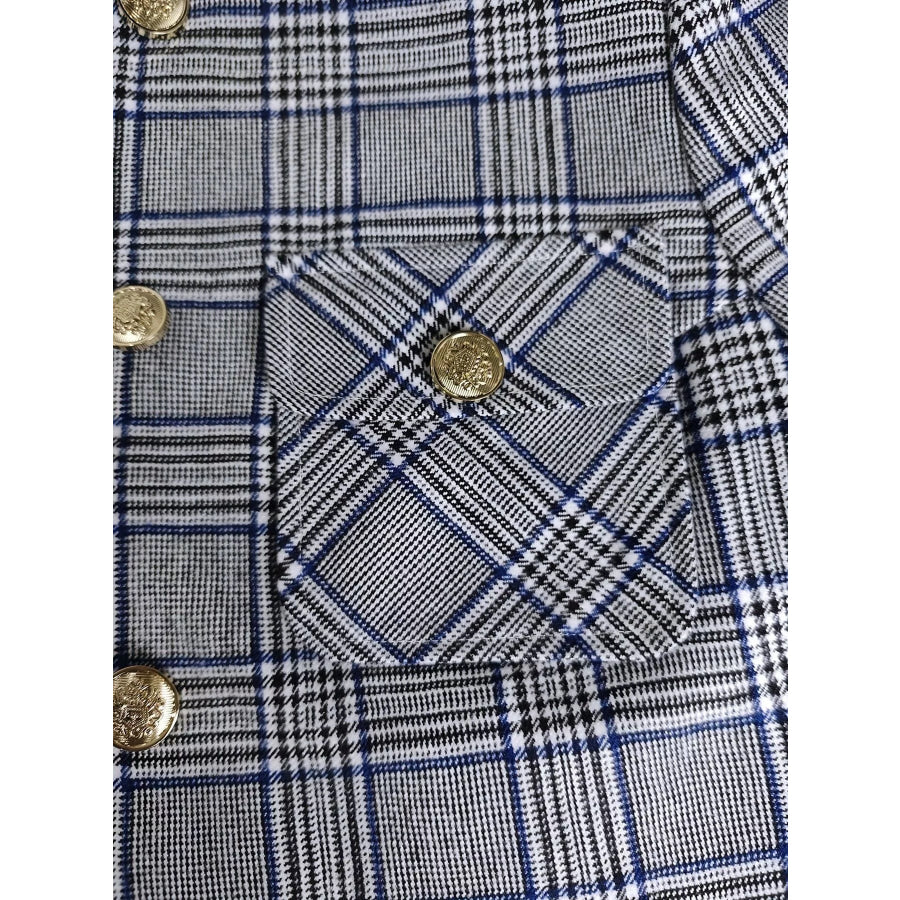 Plaid Cropped Outerwear with Contrast Collar and Gold Buttons Apparel Accessories
