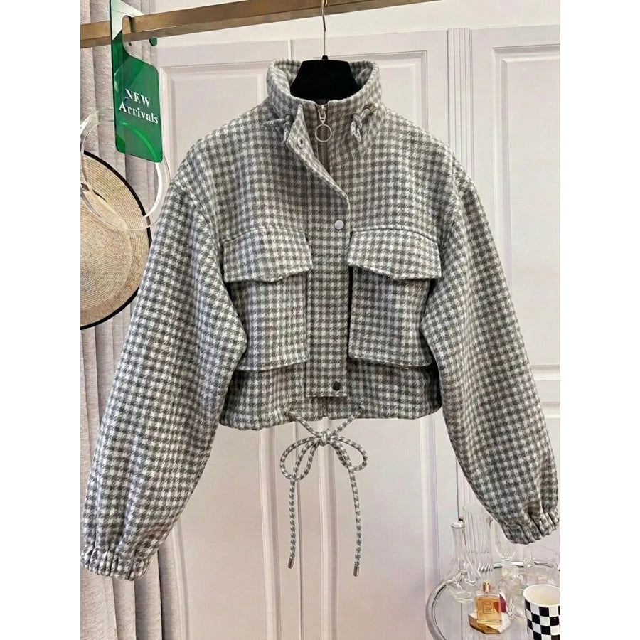 Plaid Cropped Zip-Up Jacket Apparel and Accessories
