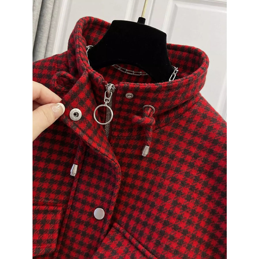 Plaid Cropped Zip-Up Jacket Apparel and Accessories