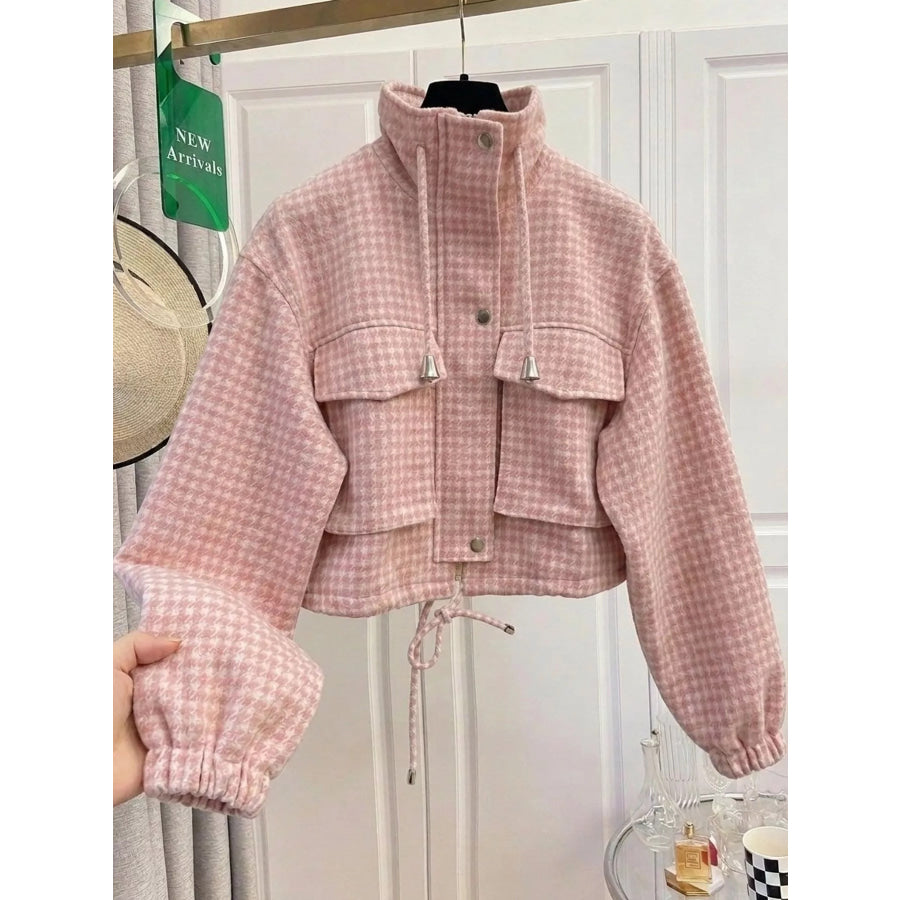 Plaid Cropped Zip-Up Jacket Apparel and Accessories