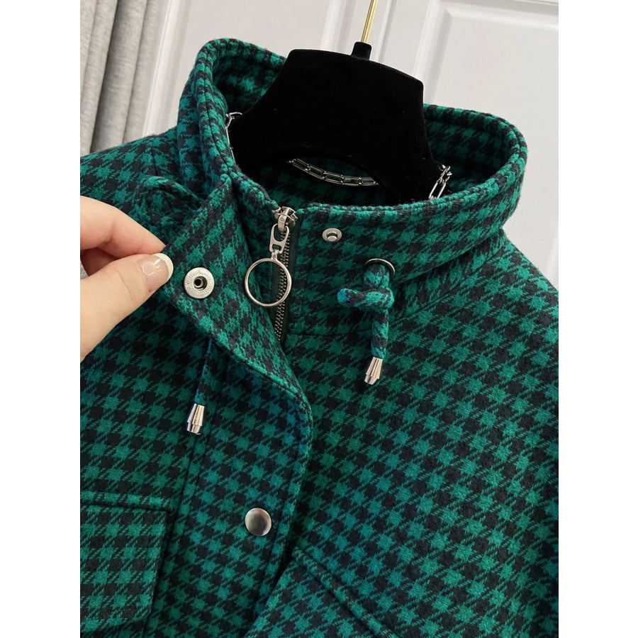 Plaid Cropped Zip-Up Jacket Apparel and Accessories