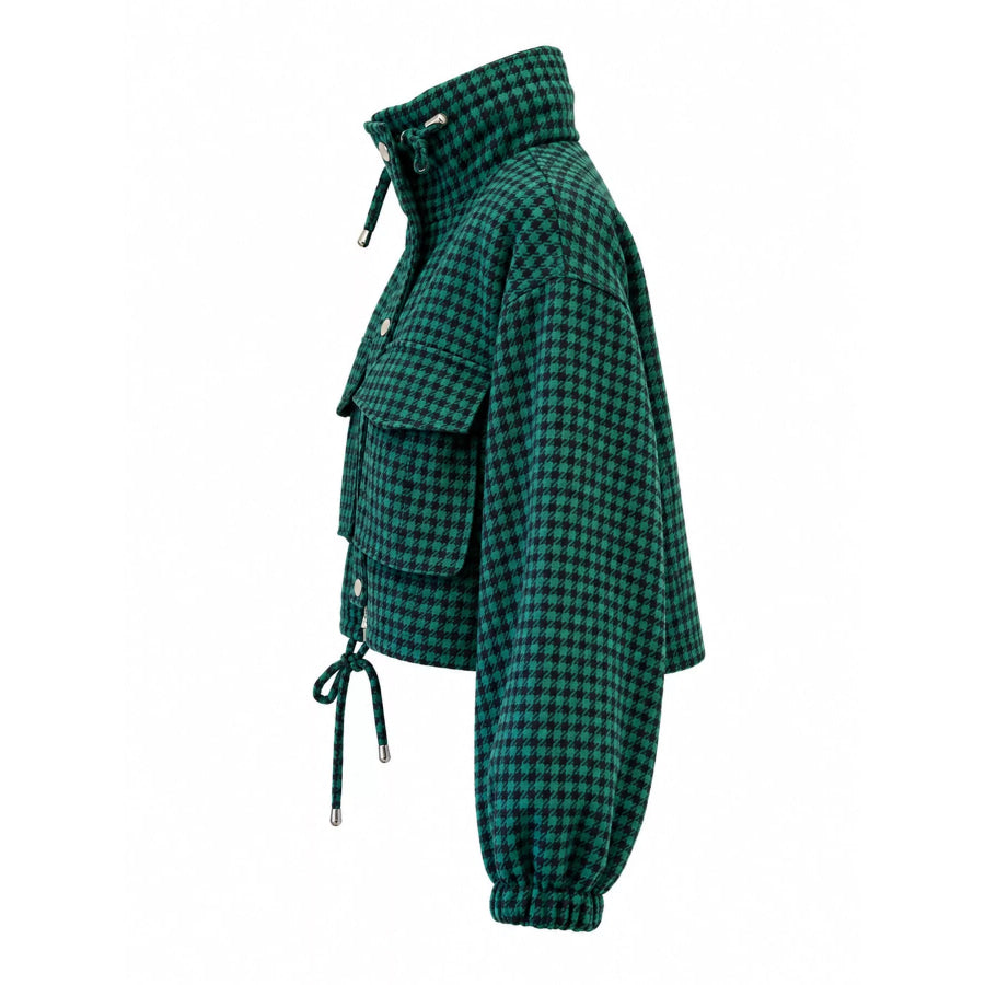 Plaid Cropped Zip-Up Jacket Apparel and Accessories