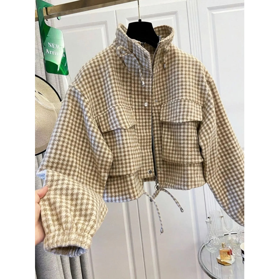 Plaid Cropped Zip-Up Jacket Apparel and Accessories