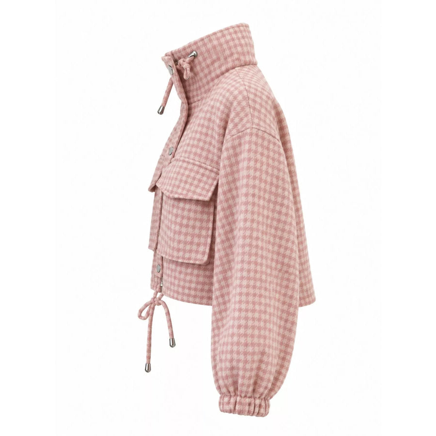 Plaid Cropped Zip-Up Jacket Apparel and Accessories