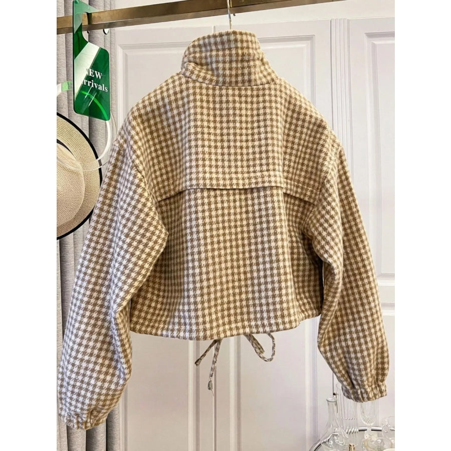 Plaid Cropped Zip-Up Jacket Apparel and Accessories